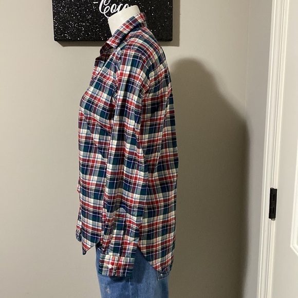 FRANK & EILEEN BARRY WOVEN BUTTON UP RED BLUE PLAID Shirt Top XS - Picture 6 of 13